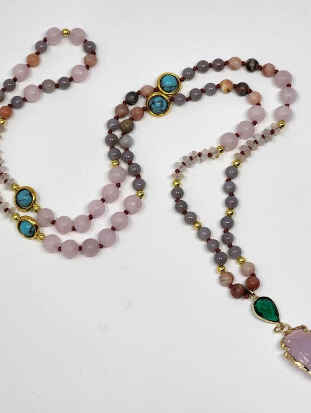 Changing Directions Beaded Rose Quartz Arrowhead Necklace